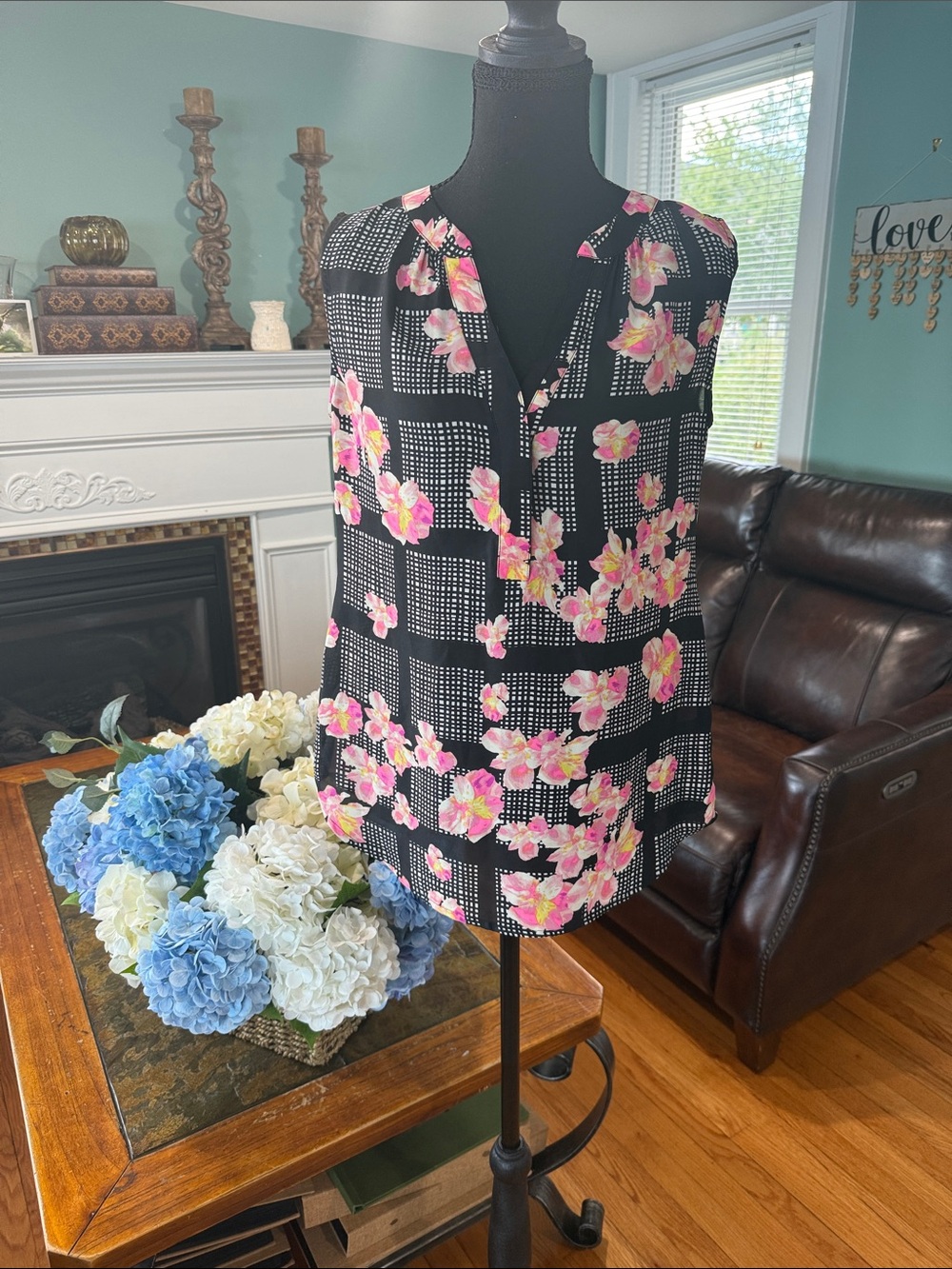 Banana Republic Black Tank with Pink Floral Print